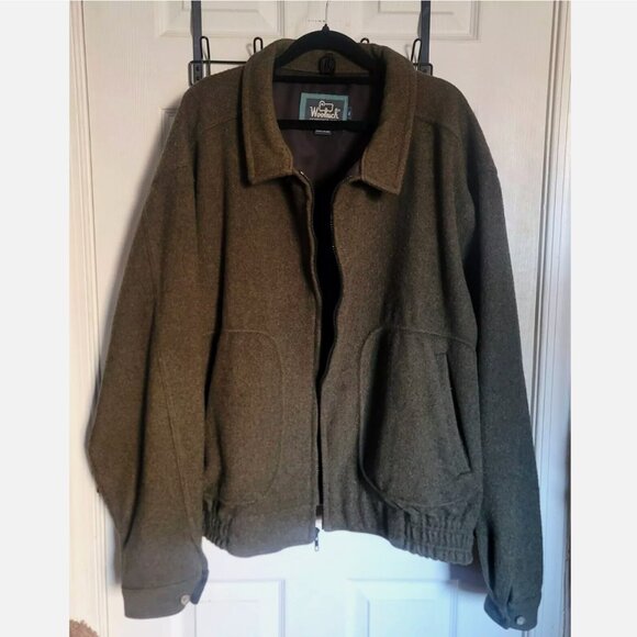 VTG Woolrich USA Made Wool Bomber Jacket XL 5360 Green Gray Tweed Lined Zip - Picture 1 of 13